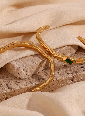 英国george melis欧美时尚小众个性手饰镀18k金开口不规则矩形