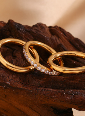 英国george melis欧美时尚小众个性手饰镀18k金色锆石素圈戒指