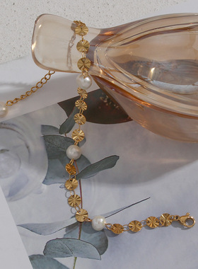 英国george melis欧美ins小众时尚圆雪花片淡水珍珠手链项链女