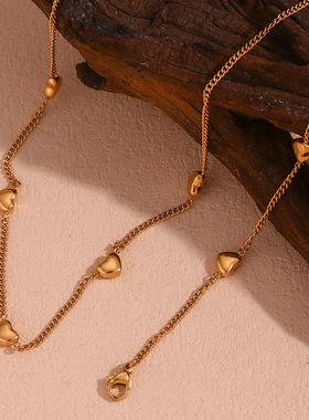 英国george melis欧美时尚小众手链套装镀18k金小桃心侧身链项链