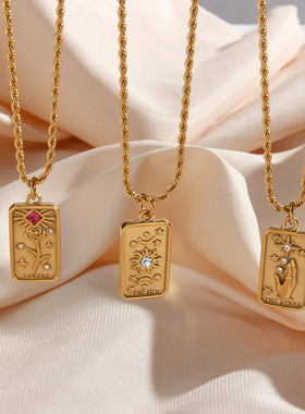 英国george melis塔罗牌立体浮雕镶钻八芒星吊坠小众设计感花朵