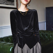 内搭洋气长袖 春季 melis圆领复古t恤加厚丝绒上衣女装 英国george