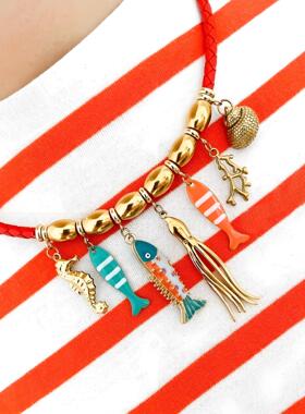 英国george melis欧美海马章鱼海螺小丑鱼多吊坠项链新款时尚