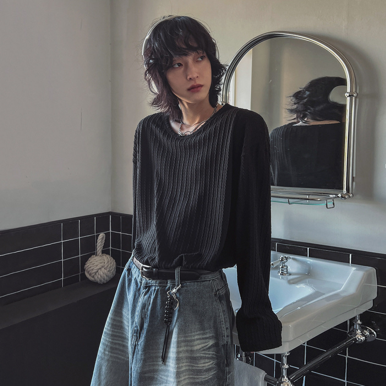 英国george melis高级感长袖t恤男士春秋季宽松圆领打底衫韩系