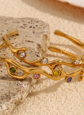 英国george melis欧美时尚小众设计手饰镀18k金个性树枝彩钻手镯