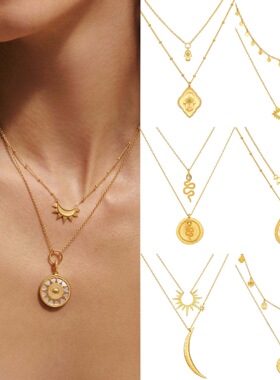 英国george melis欧美日月双层叠戴双层恶魔之眼蛇项链电镀18k