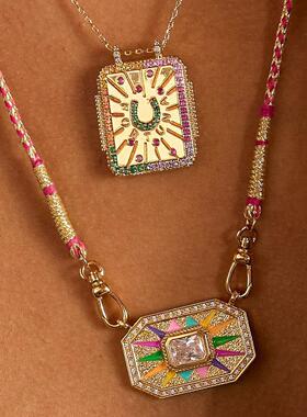 英国george melis新款方牌波西米亚文艺复古风塔罗牌项链女绳子