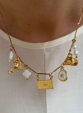 英国George Melis独立站复古爱心珍珠光芒时尚女士项链吊坠清新