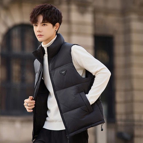 青年简约短款立领羽绒马夹男休闲