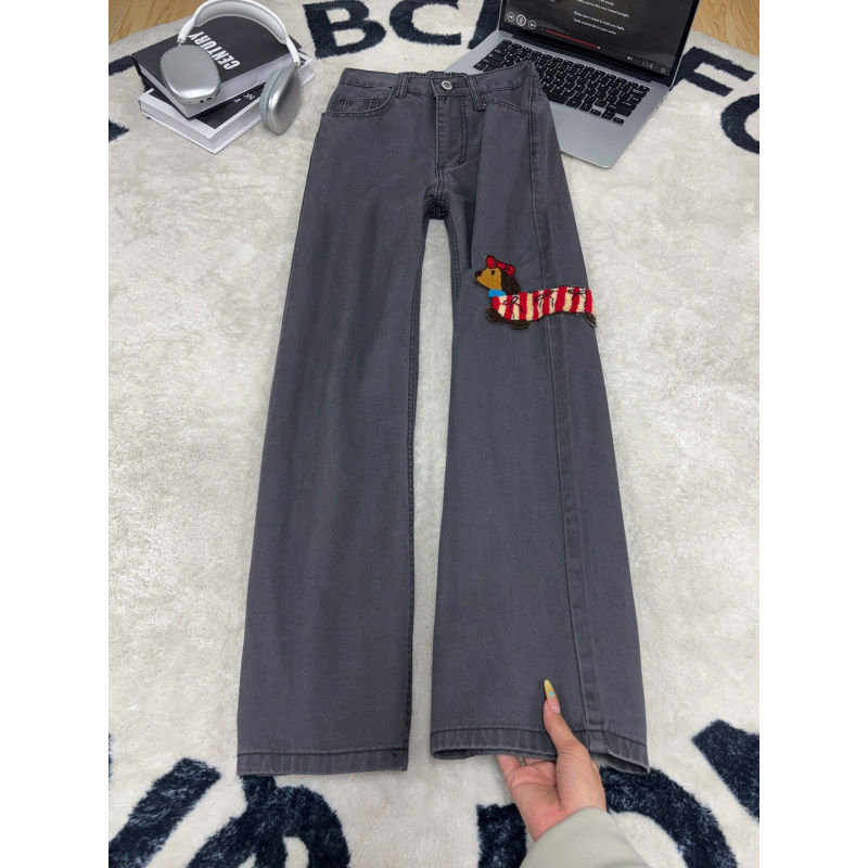 春秋潮牌美式复古腊肠狗刺绣牛仔裤男款宽松阔腿裤子直筒休闲长裤,男装,牛仔裤,淘宝优惠券,粉丝福利购,淘宝优惠卷