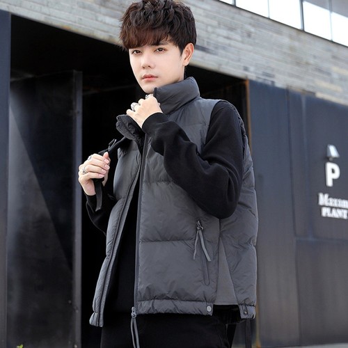 ins纯色帅气羽绒马甲短款立领男