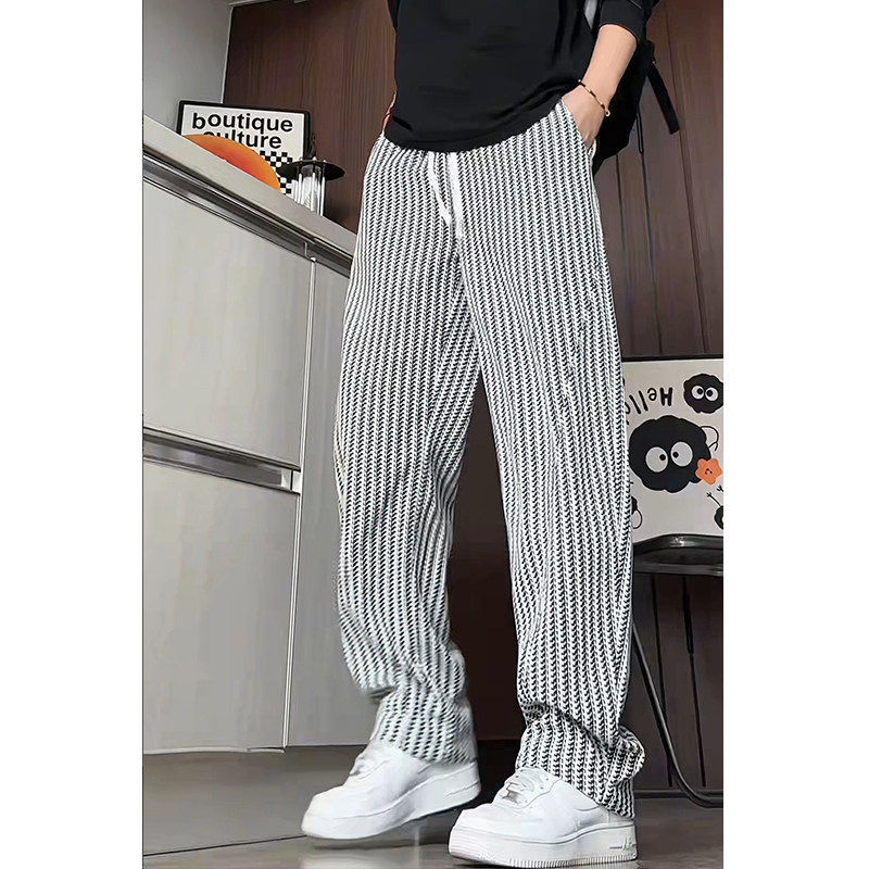 vintage鱼骨纹复古情侣休闲裤男女运动卫裤弯刀裤大码宽松舒适裤