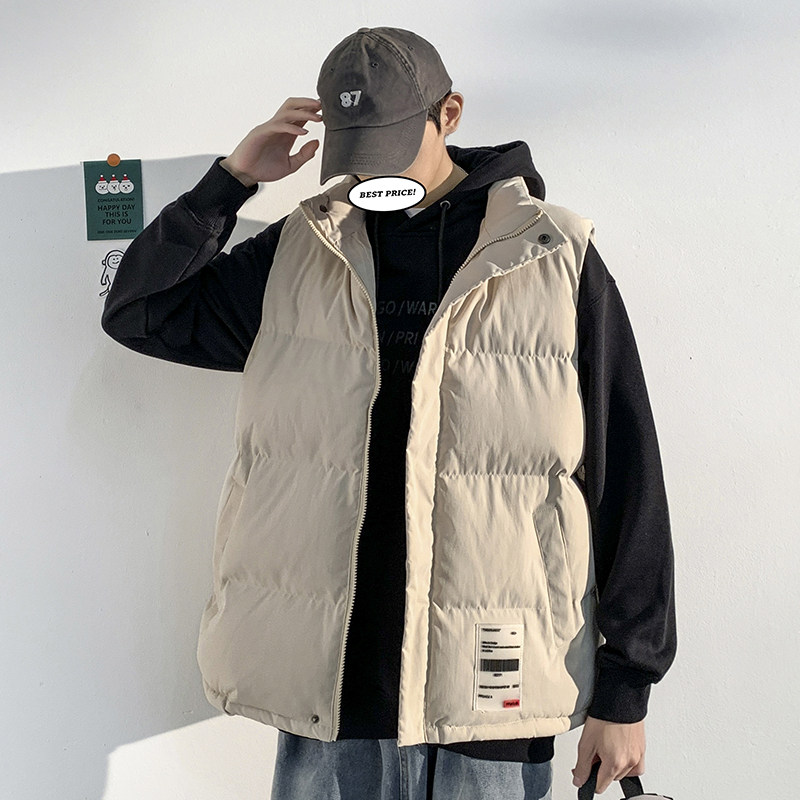羽绒棉马甲男士秋冬季保暖卡其色宽松大码坎肩背心马夹潮流外套男