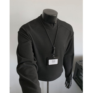 男休闲运动潮内搭打底衫 保暖显肩宽长袖 双面德绒小V设计2025冬装