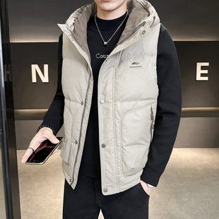 面包服保暖外套马夹背心男士短款连帽羽绒马甲休闲青年轻奢风上衣