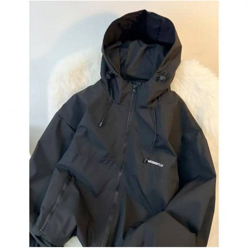 cleanfit黑色潮多巴胺美式连帽防晒冲锋衣男款春季户外骑行运动服