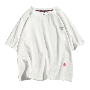 短袖t恤男2022夏季天气绣花个性加肥加大码宽松薄款5分体桖潮胖子