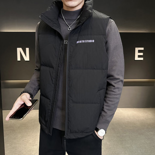 大码潮牌男装白鸭绒轻薄外套2025新款冬季加厚黑色短款立领羽绒服