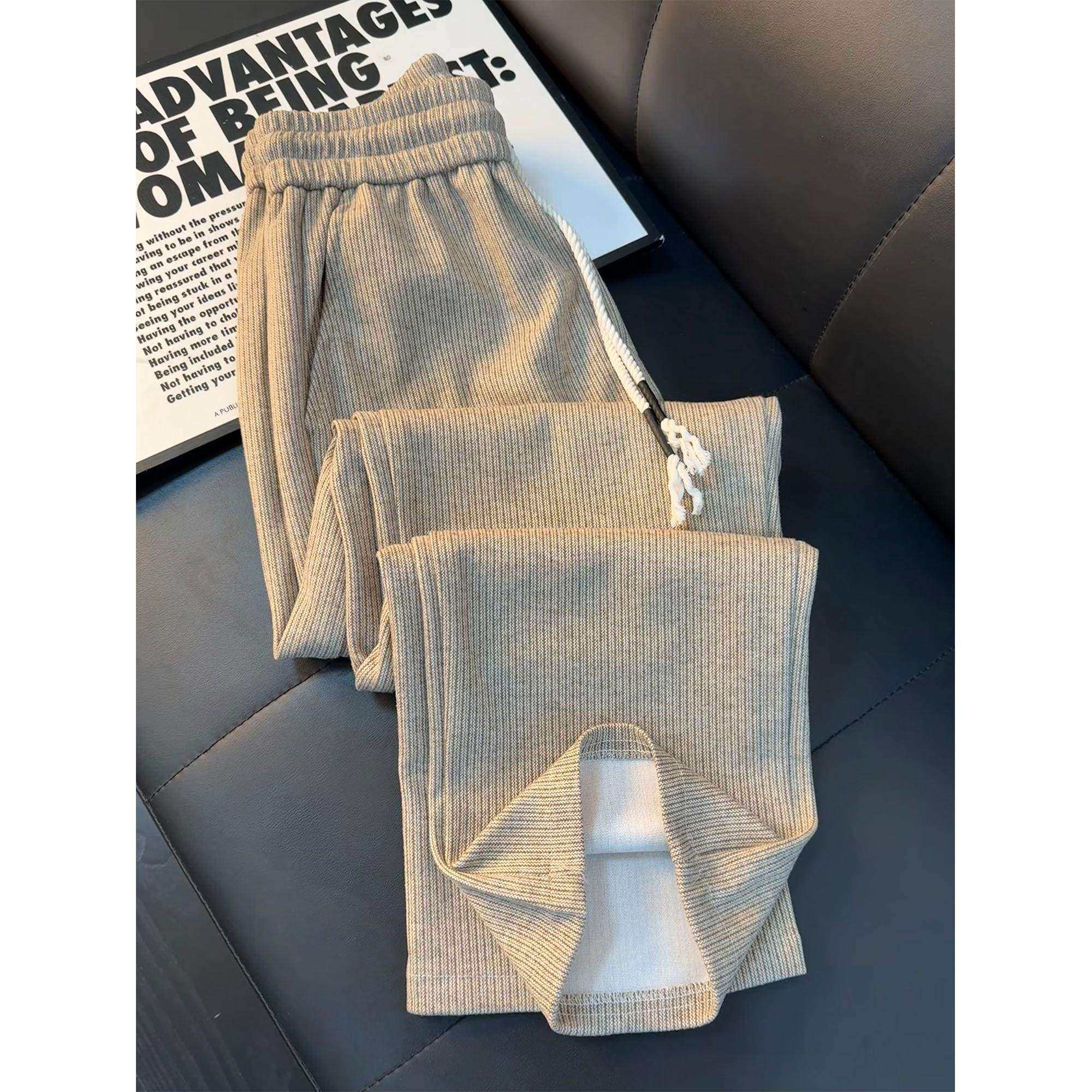 老钱风复古针织卫裤男款秋冬季裤子直筒宽松慵懒风垂感加绒微喇裤