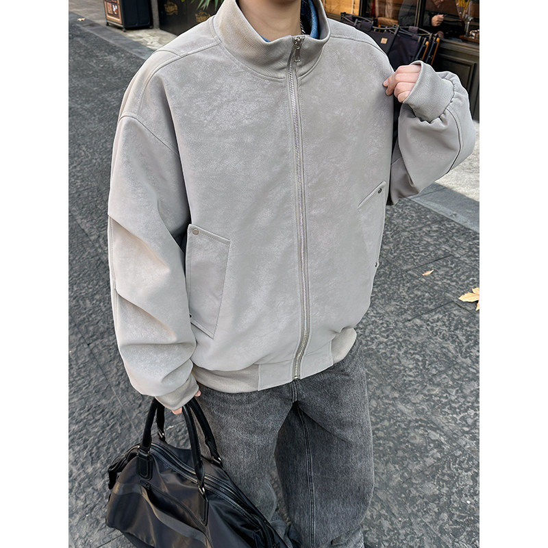 vibe痞帅飞行服男女扎染PU皮衣立领雾面皮夹克休闲宽松青少年外套