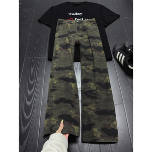 美式ins高街微喇迷彩牛仔裤男女2026春季暗黑个性修身长裤休闲裤