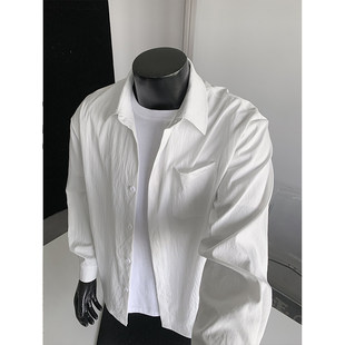 高级感紫色垂感免烫衬衫 春秋宽松设计感小众丝滑复古港味叠穿衬衣