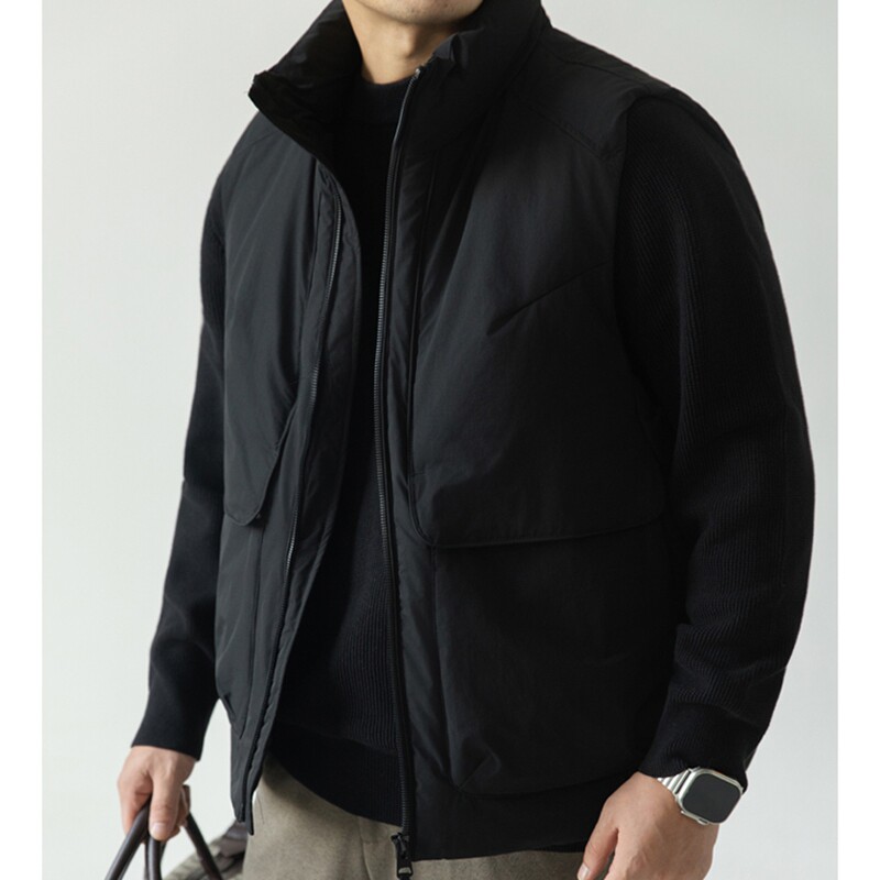 工装鸭绒加厚马甲男士冬季外穿羽绒背心青年纯色坎肩休闲宽松夹克