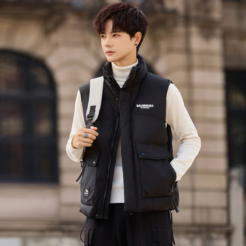 羽绒背心休闲马夹ins男短款立领