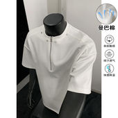 高街重磅五分袖 短袖 设计感cleanfit半袖 美式 夏季 半拉链T恤男薄款