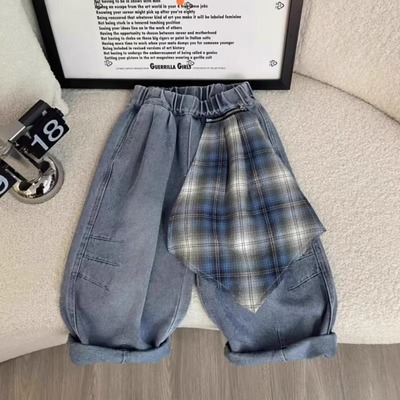 男童秋冬加绒牛仔裤儿童直筒裤