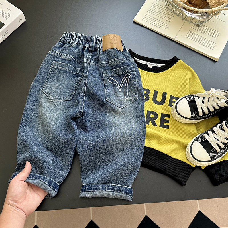 男童春秋后口袋绣花牛仔裤2025新款儿童洋气裤子中童长裤男孩春装,童装/婴儿装/亲子装,儿童牛仔裤,淘宝优惠券,粉丝福利购,淘宝优惠卷