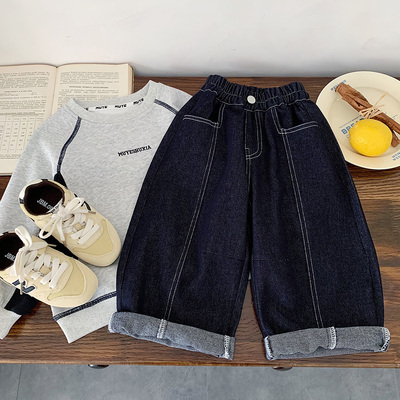 儿童秋冬季牛仔裤男孩加绒裤子