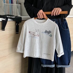 男女童宽松圆领打底衫 儿童长袖 韩版 T恤2025秋季 宝宝百搭上衣t 新款