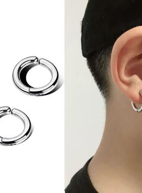 钛钢耳饰 新款耳夹男无耳洞耳环男韩版潮男霸气实心圈圈耳骨夹耳