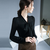 国标摩登舞练功服女舞蹈 长袖 网纱拉丁舞衣服泡泡袖 交谊舞上衣新款