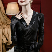 绑带拉丁训练服交谊摩登舞蹈练功服 印花国标舞上衣女长袖 春季 新款