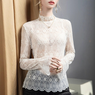 漂亮交谊舞上衣女新款长袖网纱拉丁舞服罩衫喇叭袖国标摩登舞练习