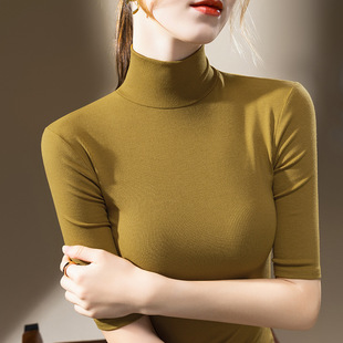 高领舞蹈上衣女新款中袖拉丁舞服装交谊国标舞练功服摩登舞打底衫