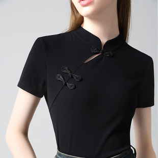 立领舞蹈上衣女短袖夏新款高端拉丁舞练功服成人交谊国标摩登舞衣