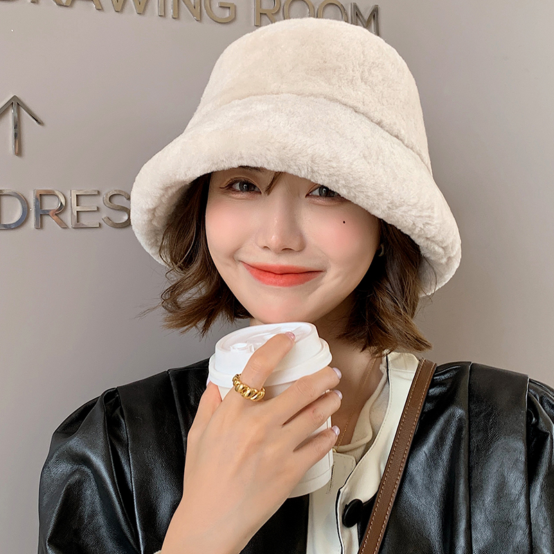 日韩秋冬新款休闲羊皮毛一体帽子