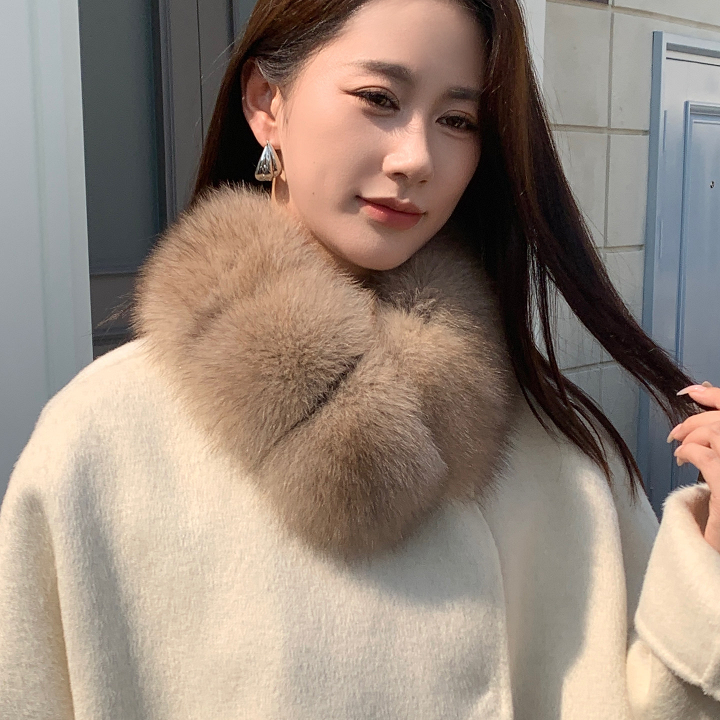 双面磁吸扣狐狸毛围脖獭兔毛围巾