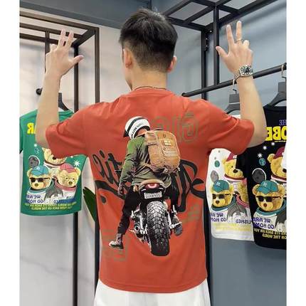 2025夏季网红ins痞帅炸街印花潮牌纯棉短袖T恤男修身半袖圆领上衣