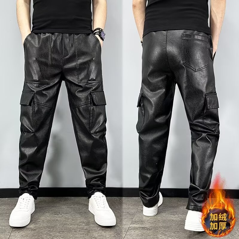 工装机车皮裤男冬季加绒加厚保暖