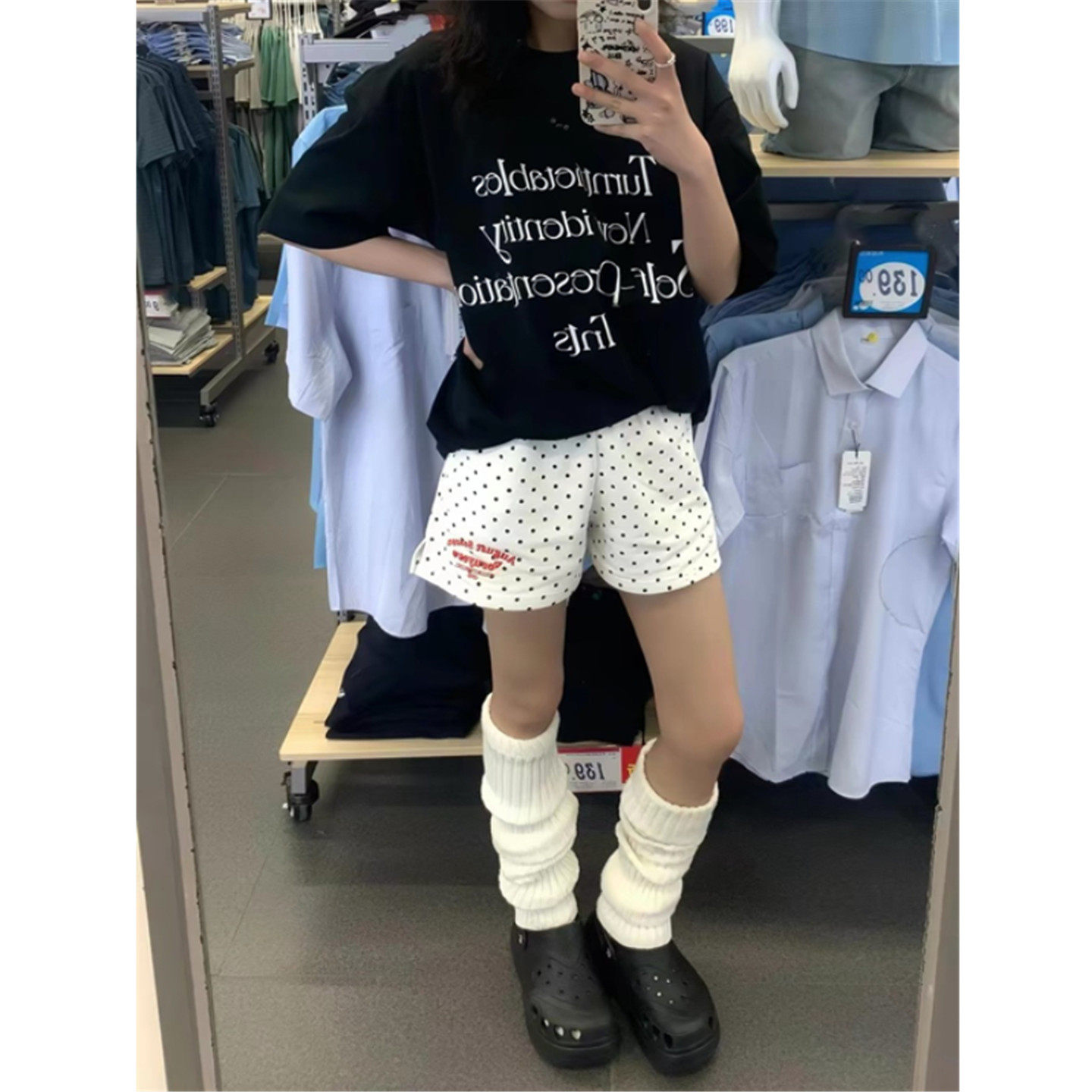 美式波点运动短裤女夏季宽松高腰字母刺绣休闲阔腿三分外穿热裤子