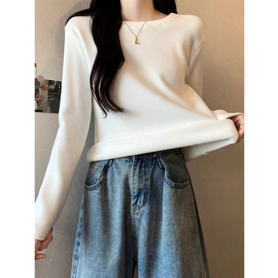 德绒打底衫女长袖t恤加绒上衣服