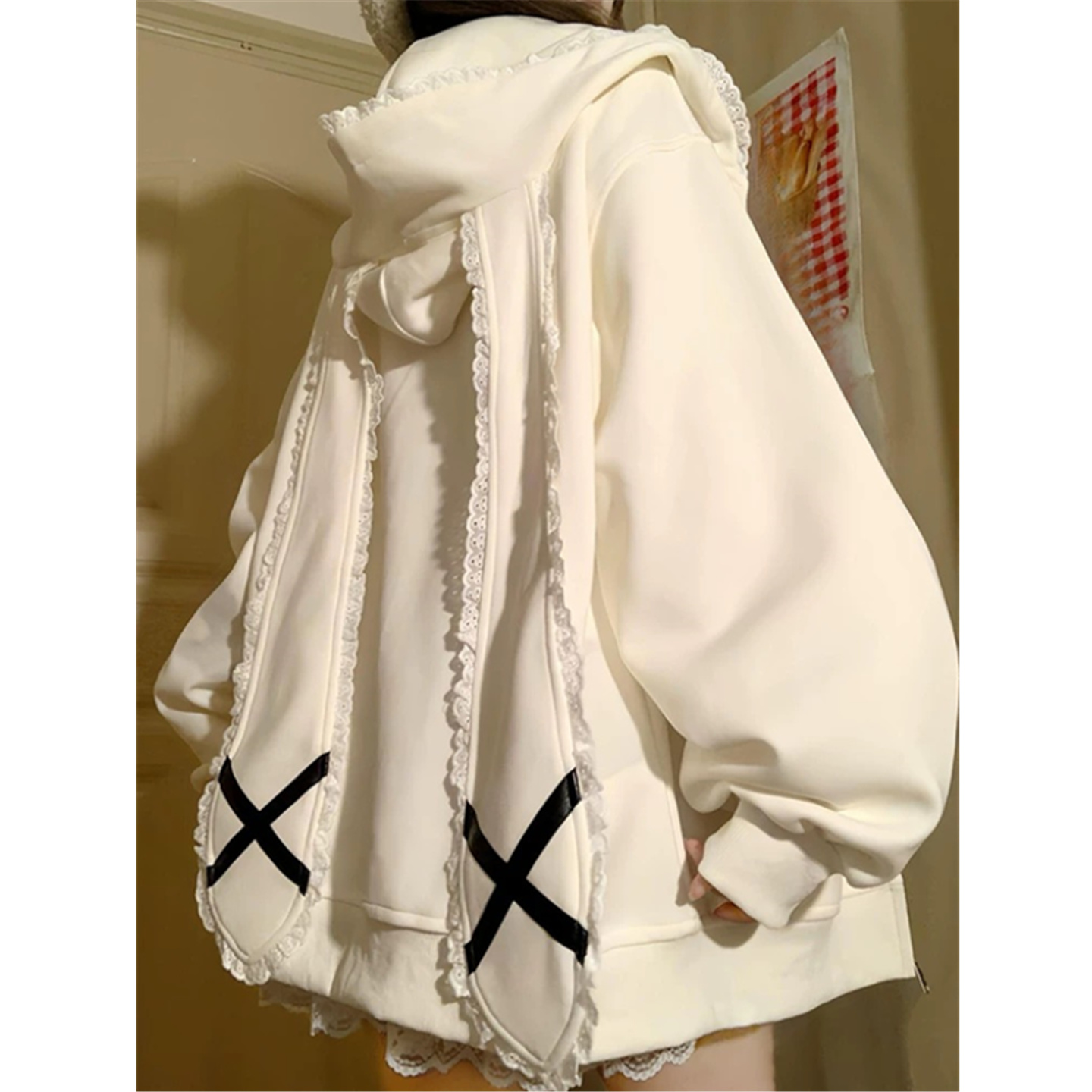 长兔耳朵连帽卫衣女宽松开衫外套