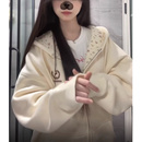 复古碎花连帽卫衣女秋冬oversize加绒加厚宽松慵懒风开衫 美式 外套