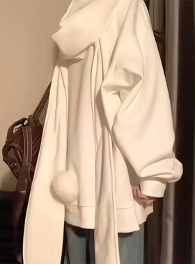 可爱兔子长耳朵卫衣女春秋oversize连帽薄款宽松慵懒开衫外套上衣