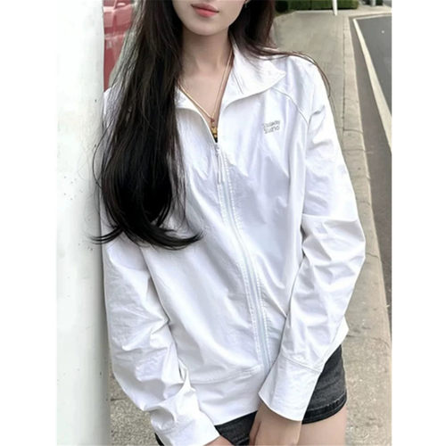 白色立领防晒衣女宽松外套防晒服