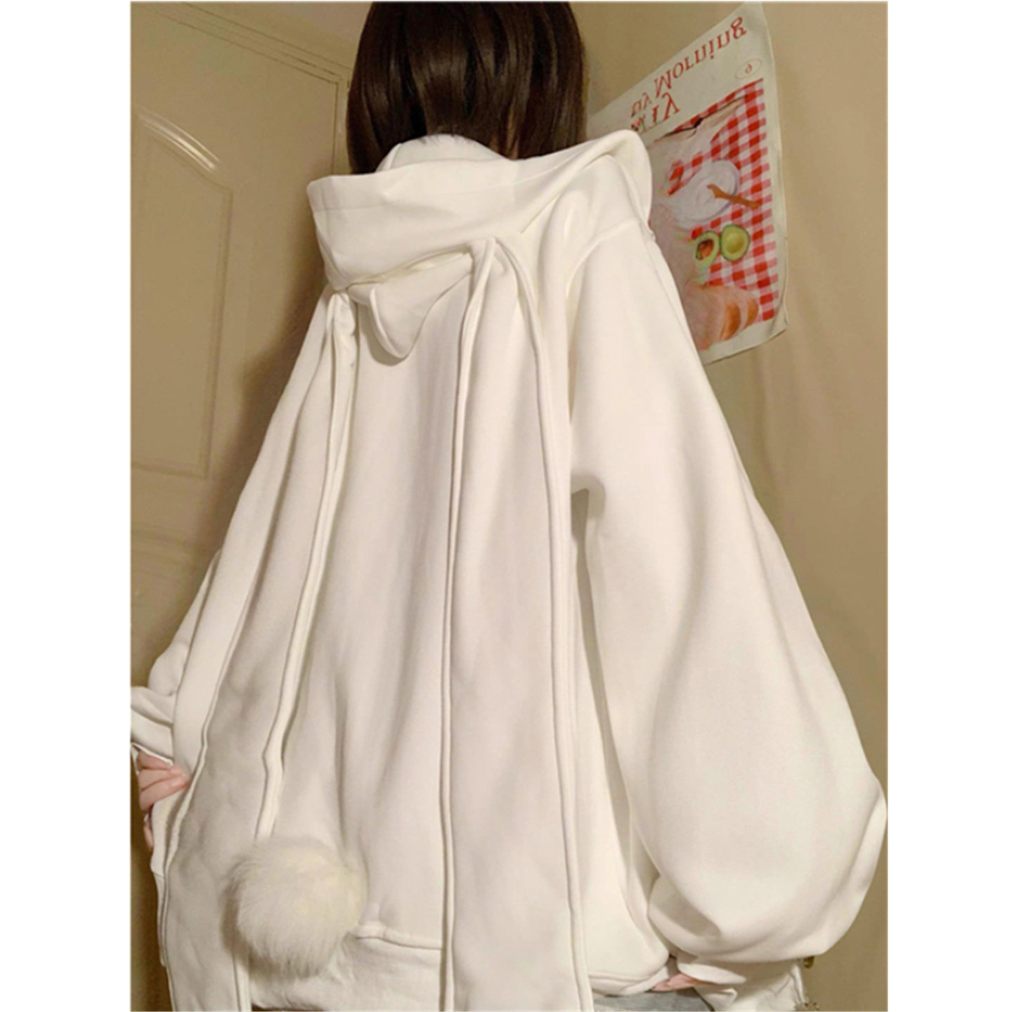 可爱兔耳朵连帽卫衣女秋冬oversize加绒加厚宽松慵懒chic开衫外套,女装/女士精品,卫衣/绒衫,淘宝优惠券,粉丝福利购,淘宝优惠卷